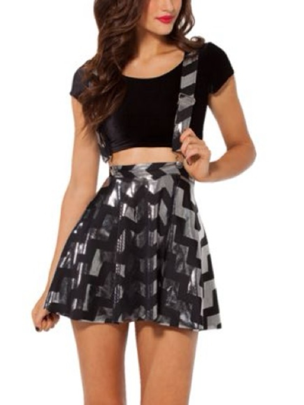 NWOT BLACKMILK HTF Rare Vault Triangle Silver Metallic Pinafore Skirt sz S